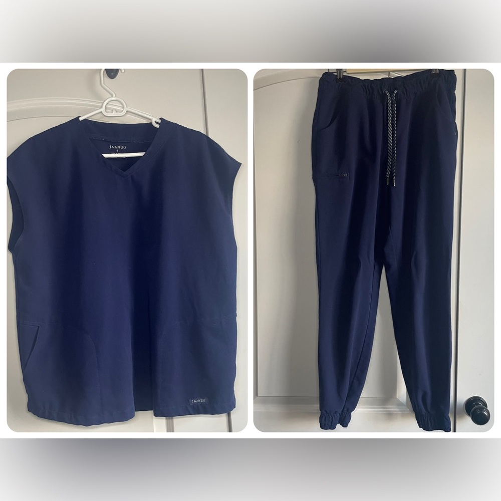 Jaanuu Navy Blue Scrub Set - Top & Jogger Pants